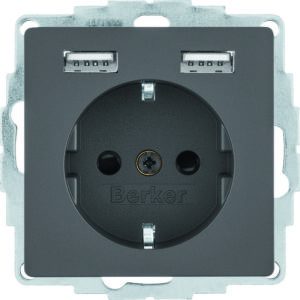 Steckdose SCHUKO/USB, Q.x, anthr. samt, Berker 48036086