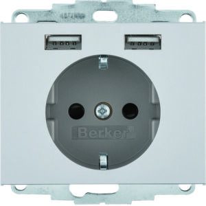 Steckdose SCHUKO/USB, K.5, alu matt, Berker 48037003