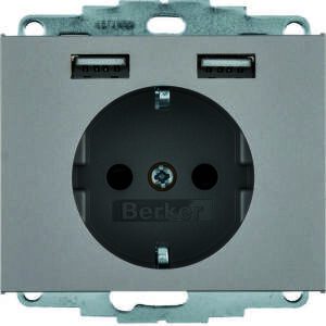 Steckdose SCHUKO/USB, K.5, edelstahl, Berker 48037004