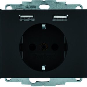 Steckdose SCHUKO/USB, K.1, anthrazit mt., Berker 48037006