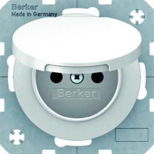 R.x SD mit Schutzkontaktstift und Klappdeckel, polarweiß glänzend, Berker 6768772089