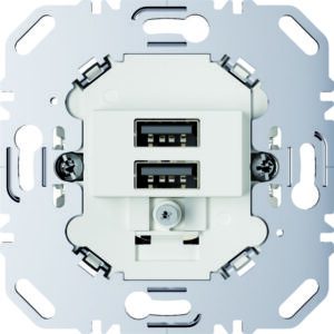 USB-Ladesteckdose 230 V, 2fach mit Tragring eckig, polarweiß matt, Berker 260209