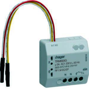 KNX-RF Schaltaktor 1fach mit 2fach Binäreingang 230 V 3Draht Up Hager HTRM693G
