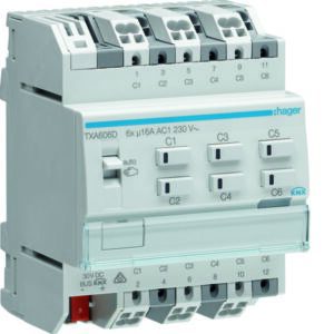 KNX easy Schalt-/Jalousieaktor 6/3fach 16A C-Last REG Hager HTXA606D