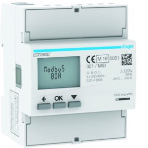 Energiezähler 3ph,direkt 80A, MODBUS,MID Hager HECR380D