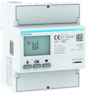 Energiezähler 3ph,direkt 80A, MBUS, MID Hager HECM380D