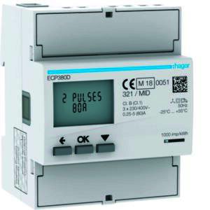 Energiezähler 3phasig,direkt 80A, S0,MID Hager HECP380D