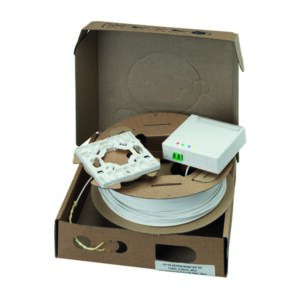 FTTH-Anschlussset, mit Wanddose, Aufputz, mit 1xLC-D-Kupplungen (SM/APC), mit 30 m Kabel 4 x E9/125 G657 A2, Rutenbeck 228120030