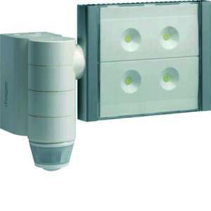 KNX-RF Außenbewegungsmelder mit LED-Strahler, weiß IP55 Hager HTRE600