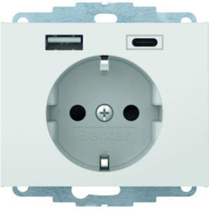 Steckdose SCHUKO/USB A-C Kx polarweiß gl, Berker 48047009