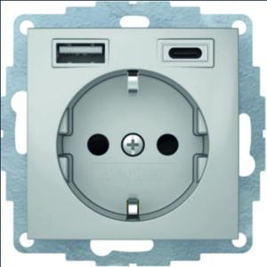 Steckdose SCHUKO/USB A-C B3 alu matt, Berker 48041404