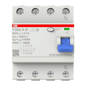 FI-Schutzschalter 4P, Typ A, 63A, 100mA, selektiv F204 A S-63/0.1 ABB 2CSF204201R2630
