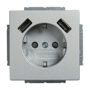 SCHUKO® USB-Steckdosen-Einsatz Safety+ mit USB A/A alusilber - Plattform 63 2x USB-Steckdose 20 EUCB2USB-83 Busch Jaeger 2CKA002011A6271
