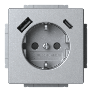 SCHUKO® USB-Steckdosen-Einsatz Safety+ mit USB A/C alusilber - Plattform 63 20 EUCB2USBAC-83 Busch Jaeger 2CKA002011A6304