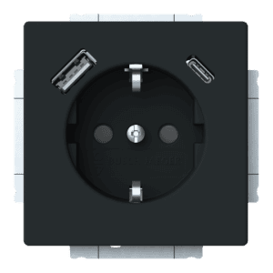 SCHUKO® USB-Steckdosen-Einsatz Safety+ mit USB A/C schwarz matt - Plattform 63 20 EUCB2USBAC-885 Busch Jaeger 2CKA002011A6312