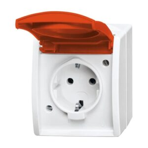 SCHUKO® Steckdose mit rotem Klappdeckel 20 EW/DVN-54 Busch Jaeger 2CKA002083A0839