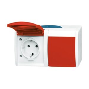 SCHUKO® Steckdose 2-fach, mit roten Klappdeckeln 20/2 EW/DVN-53 Busch Jaeger 2CKA002084A0700
