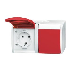 SCHUKO® Steckdose 2-fach, mit roten Klappdeckeln 20/2 EW/DVN-54 Busch Jaeger 2CKA002084A0713