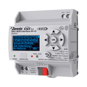 DALI BOX Interface 64 X2. KNX-DALI Interface für bis zu 64 Betriebsgeräte pro Kanal - 1 Kanal Zennio ZDID64V3