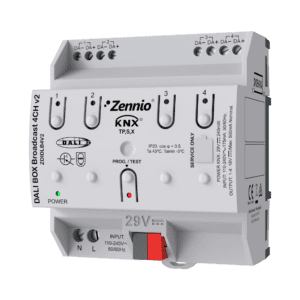 DALI BOX Broadcast 4CH v2: KNX-DALI Broadcast Interface zur Steuerung von bis zu 250 Vorschaltgeräten mit 4 Kanälen Zennio ZDIDLB4V2