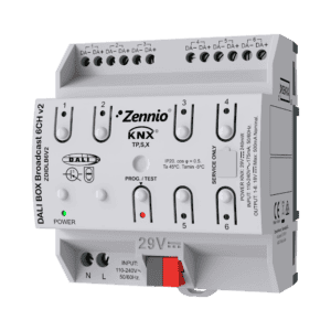 DALI BOX Broadcast 6CH v2: KNX-DALI Broadcast Interface zur Steuerung von bis zu 250 Vorschaltgeräten mit 6 Kanälen Zennio ZDIDLB6V2