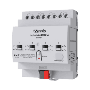 IndustrialBOX 4. Industrieaktor mit 4 Ausgängen (20 A - 200 µF), mechanische manuelle Bedienung und KNX Secure Zennio ZIOINB4