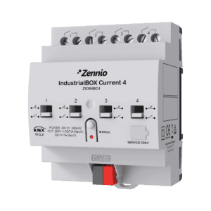 IndustrialBOX Current 4. Industrieaktor mit 4 Relais-Ausgängen (20 A - 200 µF), Strommessung und KNX Secure Zennio ZIOINBC4