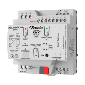 ALLinBOX46 - Multifunktionsaktor mit 4 Ausgängen 16 A, 6 Analog/Digital Eingängen, IP Interface, Logik-Modul und KNX Netzteil Zennio ZPR46