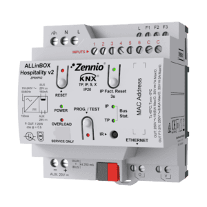 ALLinBOX Hospitality v2. Multifunktionsaktor mit IP Interface, Logik-Modul, KNX Netzteil, Fan-Coil-Controller für 2-Rohr-Einheiten und 6 analog/digitalen Eingängen v2. Zennio ZPRHPV2