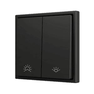 ZS70. Soft Doppeltaster für 2 Binäreingänge 70x70 mm – Schwarz - Custom Design. Minimum: 100 Einheiten pro Design Zennio ZS702PB2AC