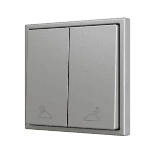 ZS70. Soft Doppeltaster für 2 Binäreingänge 70x70 mm – Silber - Custom Design. Minimum: 100 Einheiten pro Design Zennio ZS702PB2SC