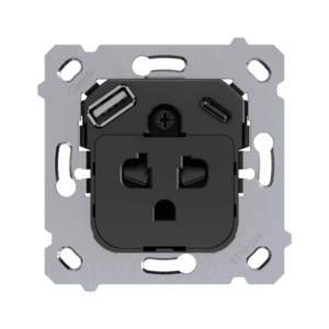 ZS55/ZS70. Euro-Amerikanischer Steckdoseneinsatz mit USB C und A - ohne Berührungsschutz/Abdeckung Zennio ZSIEUA2USC