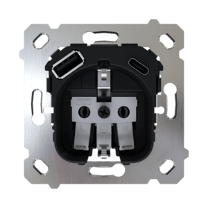 ZS55/ZS70. Schuko-Steckdoseneinsatz 16 A /250 V ~ mit USB C und A (ohne Abdeckung) Zennio ZSISC2US