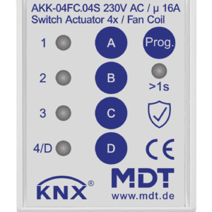 KNX Schaltaktor 4-fach, 2TE REG, 16 A, 230 V AC, Kompakt, 70µF, Fan coil, Secure MDT AKK-04FC.04S