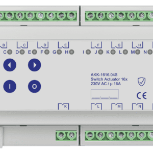 KNX Schaltaktor 16-fach, 8TE REG, 16 A, 230 V AC, Kompakt, 70µF, 10 EVG, Secure MDT AKK-1616.04S