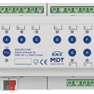 KNX Schaltaktor 8-fach, 6TE REG, 10 A, 230 V AC, C-Last,Standard,140µF, Secure MDT AKS-0810.04S