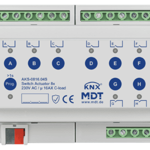 KNX Schaltaktor 8-fach, 6TE REG, 16 A, 230 V AC, C-Last,Standard,140µF, Secure MDT AKS-0816.04S