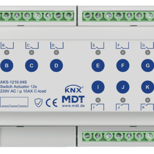 KNX Schaltaktor 12-fach, 8TE REG, 10 A, 230 V AC, C-Last,Standard,140µF, Secure MDT AKS-1210.04S