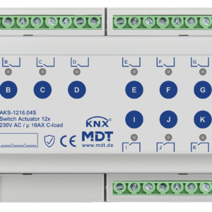KNX Schaltaktor 12-fach, 8TE REG, 16 A, 230 V AC, C-Last,Standard,140µF, Secure MDT AKS-1216.04S