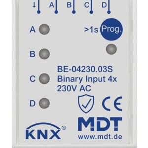 KNX Binäreingang 4-fach, 2TE REG, Ausführung 230 V AC, Secure MDT BE-04230.03S