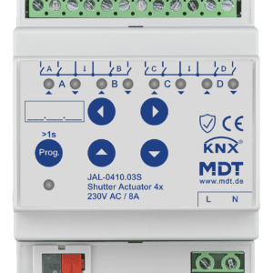 KNX Jalousieaktor 4-fach, 4TE REG, 8 A, 230 V AC, Secure MDT JAL-0410.03S