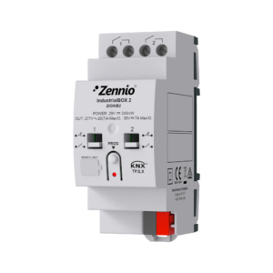 IndustrialBOX 2. Industrieaktor mit 2 Ausgängen (20 A - 200 µF), mechanische manuelle Bedienung und KNX Secure Zennio ZIOINB2