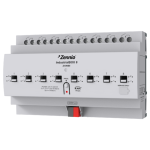 IndustrialBOX 8. Industrieaktor mit 8 Ausgängen (20 A - 200 µF), mechanische manuelle Bedienung und KNX Secure Zennio ZIOINB8