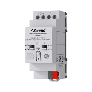 IndustrialBOX Current 2. Industrieaktor mit 2 Relais-Ausgängen (20 A - 200 µF), Strommessung und KNX Secure Zennio ZIOINBC2