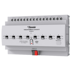 IndustrialBOX Current 8. Industrieaktor mit 8 Relais-Ausgängen (20 A - 200 µF), Strommessung und KNX Secure Zennio ZIOINBC8