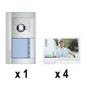 Mehrfamilienset SFERA Allmetal (4 Ruftasten)+4 Video-Innenst CLASSE 300X Light Bticino 905104