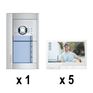 Mehrfamilienset SFERA Allmetal (5 Ruftasten)+5 Video-Innenst CLASSE 300X Light Bticino 905105