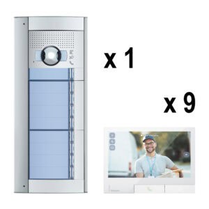 Mehrfamilienset SFERA Allmetal (9 Ruftasten)+9 Video-Innenst CLASSE 300X Light Bticino 905109