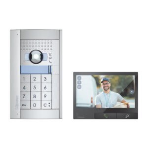 Video-Set mit Türstation Sfera mit Codelock Allmetal, hörerloser Video-Innenstelle CLASSE 300X Dark mit Smartphone-Anbindung Bticino 363543