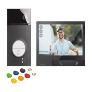 Video-Set mit Türstation LINEA3000 Schwarz+Transponderleser und hörerloser Video-Innenstelle CLASSE 300X Dark mit Smartphone-Anbindung 363943 Bticino